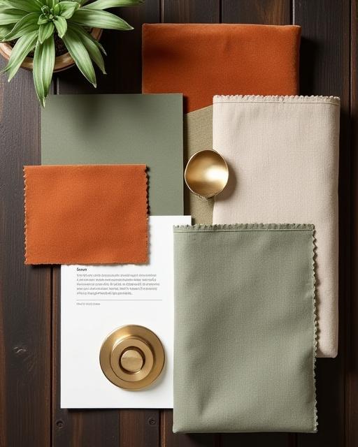 Interior design moodboard with fabrics and color swatches