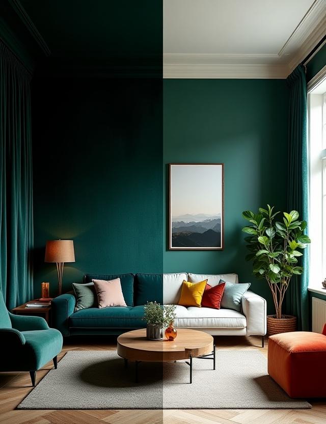 Side-by-side comparison of a luxury showroom and a budget-friendly recreation using vintage finds