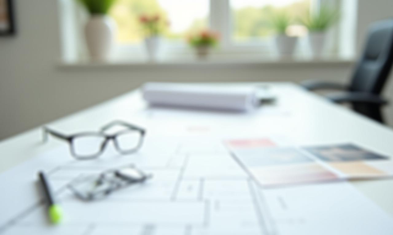 Modern workspace with interior design sketches