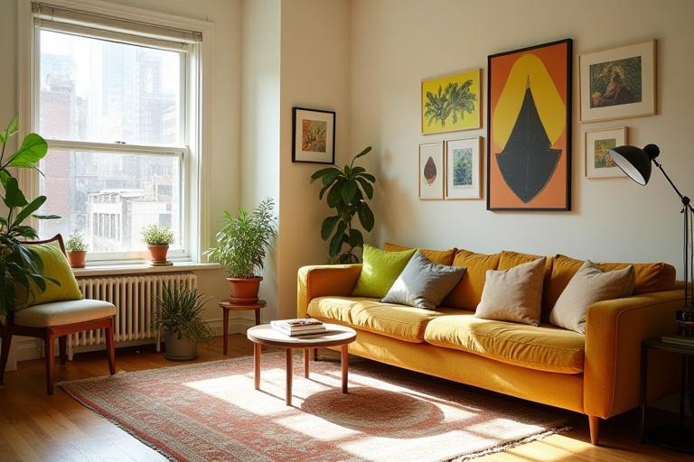 A beautifully styled Brooklyn living room with upcycled furniture